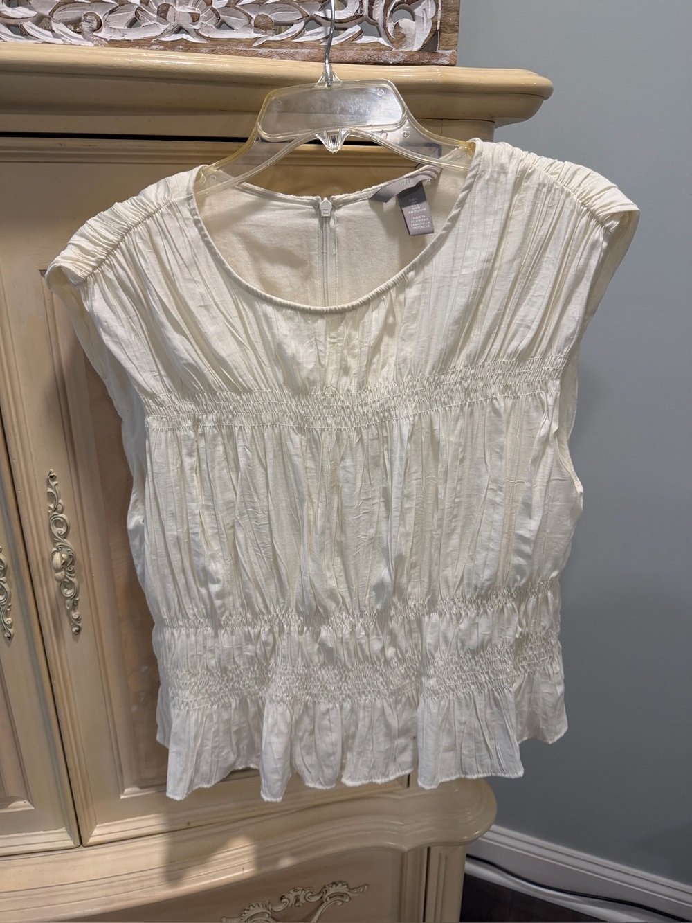 H&M Cream Smocked Cap Sleeve Blouse